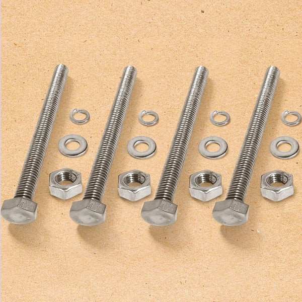 Set of metal bolts and washers on a beige background|card