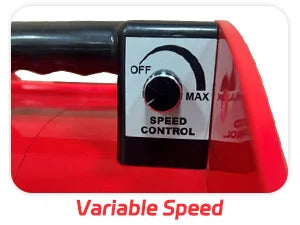 Red speed control lever with black knob and 'Variable Speed' text on a white background｜mobile