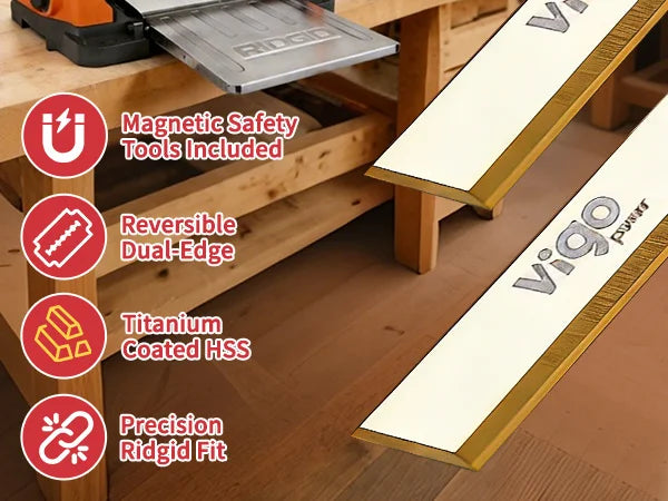 Woodworking tool with features highlighted on a wooden surface｜mobile