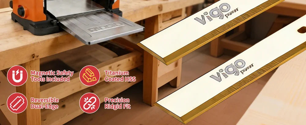 Woodworking tool with Vigo branding on a wooden workbench｜desktop