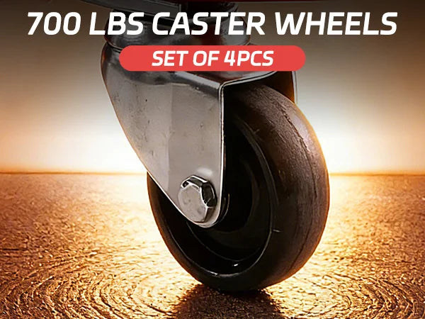 Caster wheel with text indicating weight capacity and quantity on a wooden floor.｜mobile