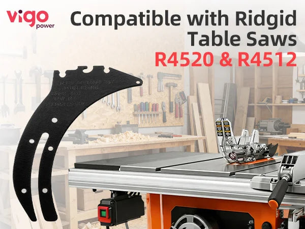 Vigo power table saw blade compatible with Ridgid R4520 and R4512 table saws, with a workshop background.｜mobile