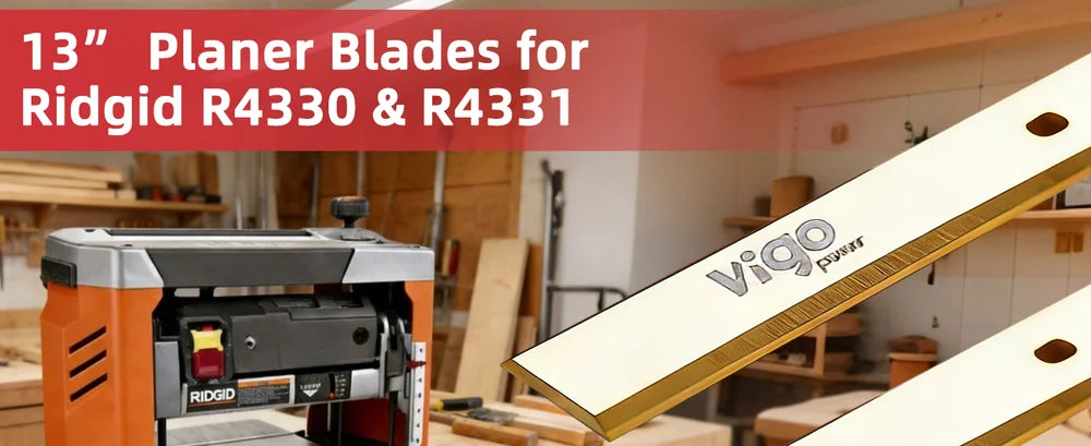 Vigo power planer blade for Ridgid R4330 & R4331 with a workshop background｜desktop