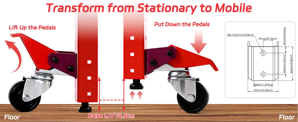 Diagram showing how to transform a stationary object into a mobile one with pedal mechanism and wheels.｜desktop