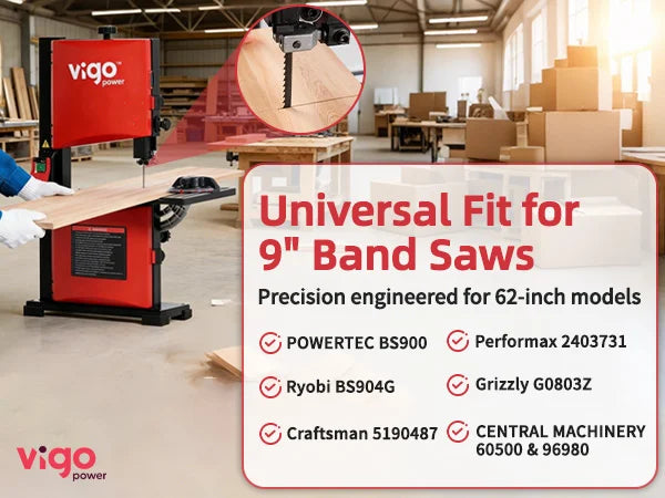 Vigo band saw with a focus on compatibility for various models in a workshop setting.｜mobile