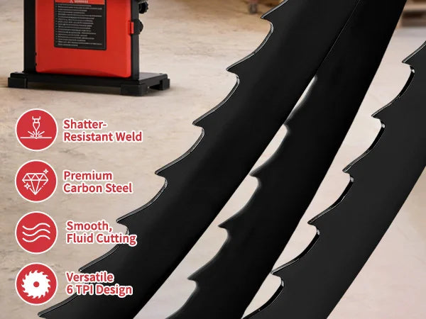 Black circular saw blade with features listed on a light background｜mobile