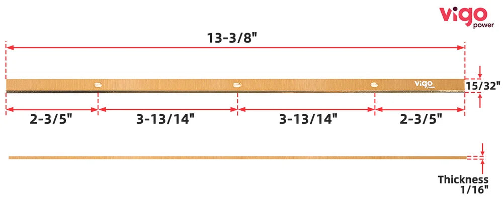 Measurement chart of a wooden rod with dimensions labeled, featuring the Vigo brand.｜desktop