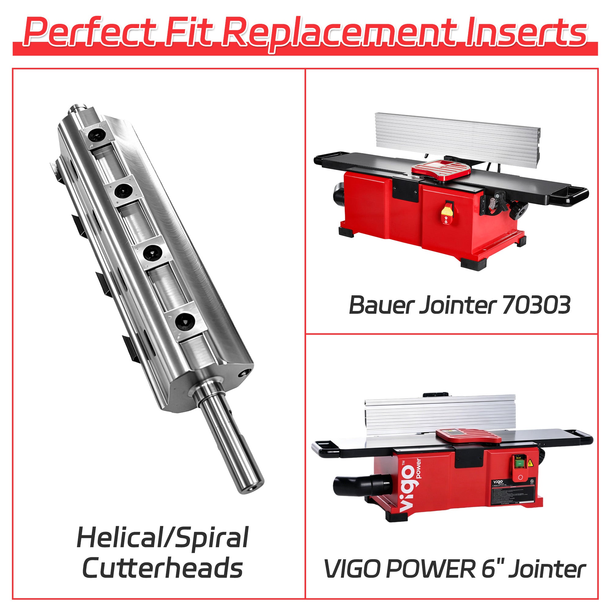 15x15x2.0mm-40° Square Carbide Inserts Cutters Knives Blades for Bauer 70303 & 6" Jointer Spiral Helical Planer Cutterhead, 4-Sided Indexable Replacement, 10 Pack