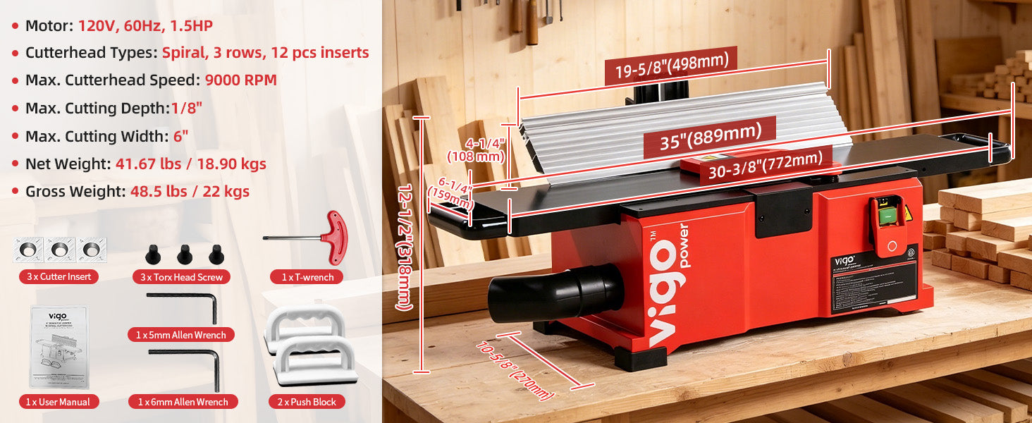 6 Inch Jointer with Spiral Cutterhead