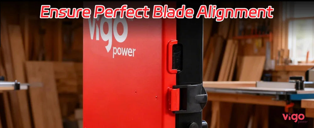 Red power tool with 'Vigo Power' branding in a workshop setting｜desktop