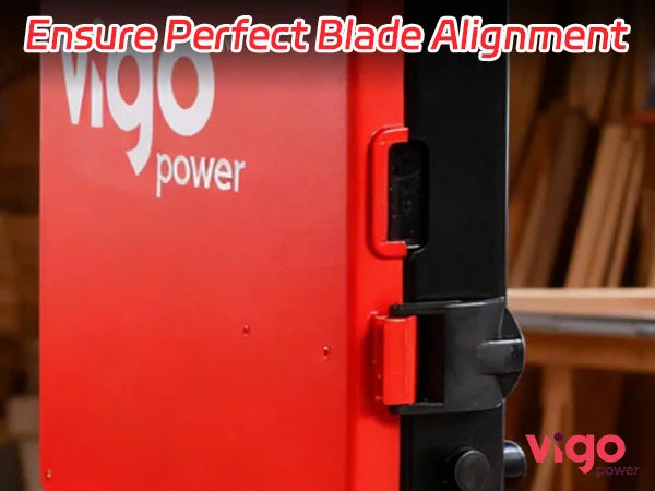 Red machine with 'Vigo Power' branding, focusing on blade alignment.｜mobile