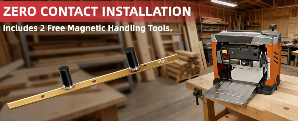 Woodworking tool with magnetic handling tools on a workshop background｜desktop