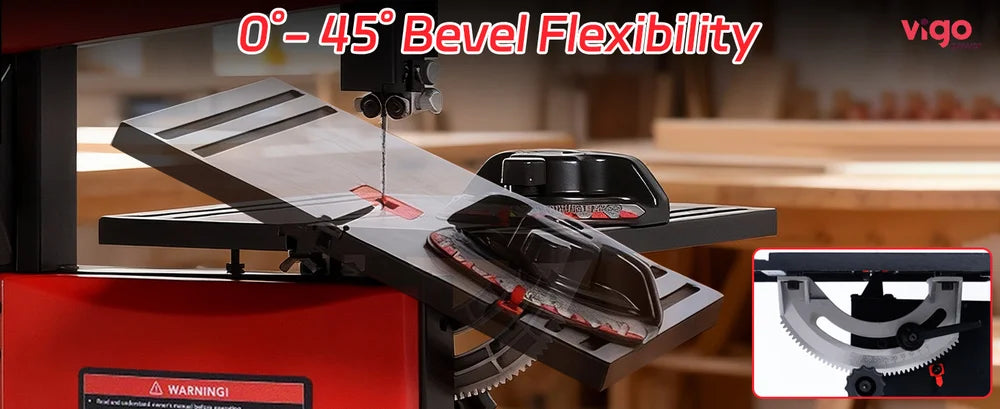 Table saw with bevel flexibility feature on a workshop background｜desktop