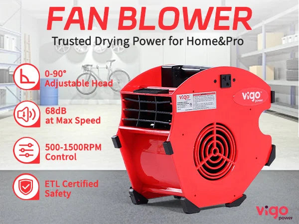 Red fan blower with features highlighted on a white background｜mobile