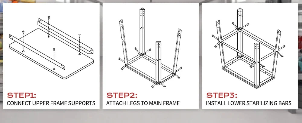 Step-by-step assembly instructions for a frame structure with labeled steps.｜desktop