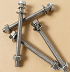 Metal bolts with nuts on a beige background｜card