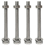 Four metal screws with hex nuts on a white background｜card