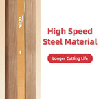 Wooden cutting board with 'vigo' branding and text about high-speed steel material and longer cutting life.｜card