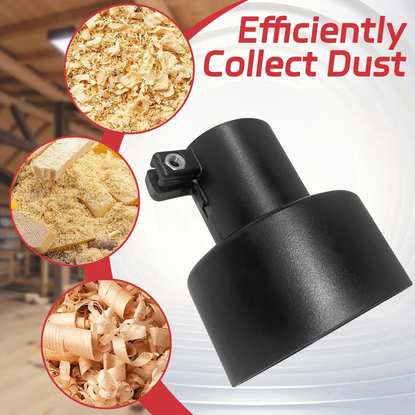 Black vacuum attachment with close-ups of dust particles and text 'Efficiently Collect Dust' on a white background.｜card