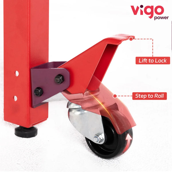 Red caster wheel with 'Vigo Power' branding on a white background｜card