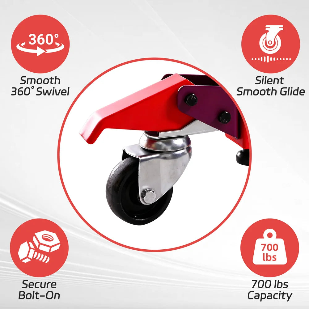 Red caster wheel with features highlighted on a white background｜card