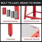 Red workbench with features highlighted on a black background｜card