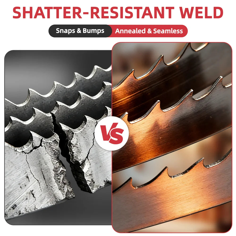 Comparison of shatter-resistant weld with a cracked metal piece and a seamless weld.｜card