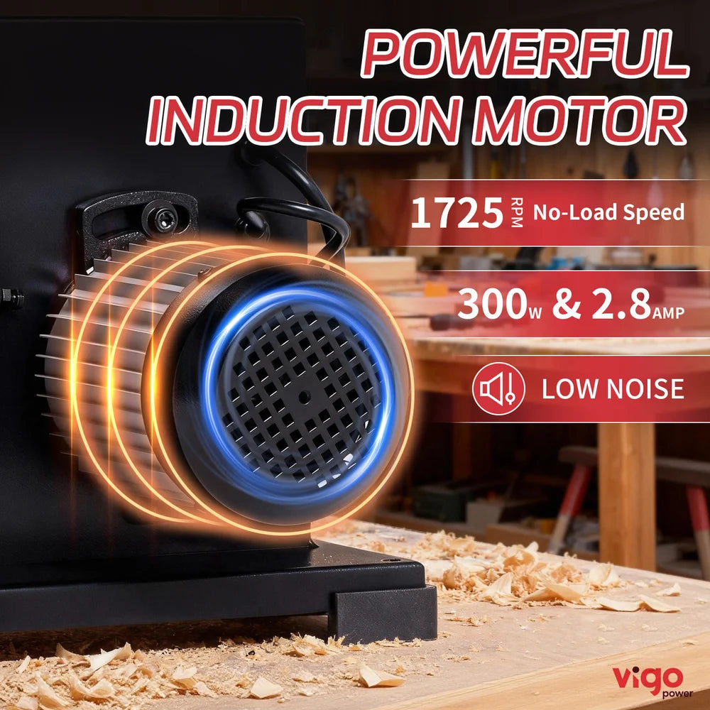 Induction motor with power specifications on a workshop background｜card