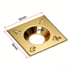 Gold metal component with dimensions and cutouts on a white background｜card
