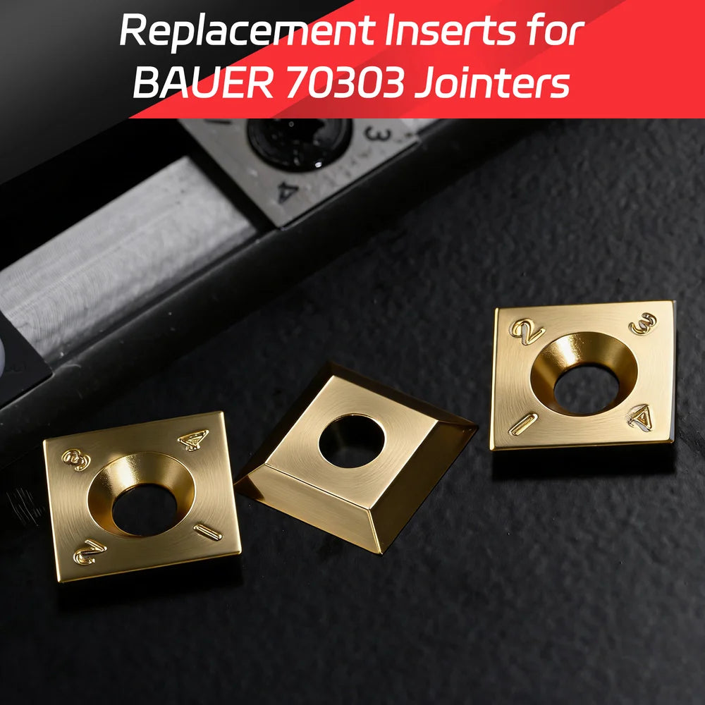 Gold replacement inserts for BAUER 70303 jointers on a dark surface.｜card